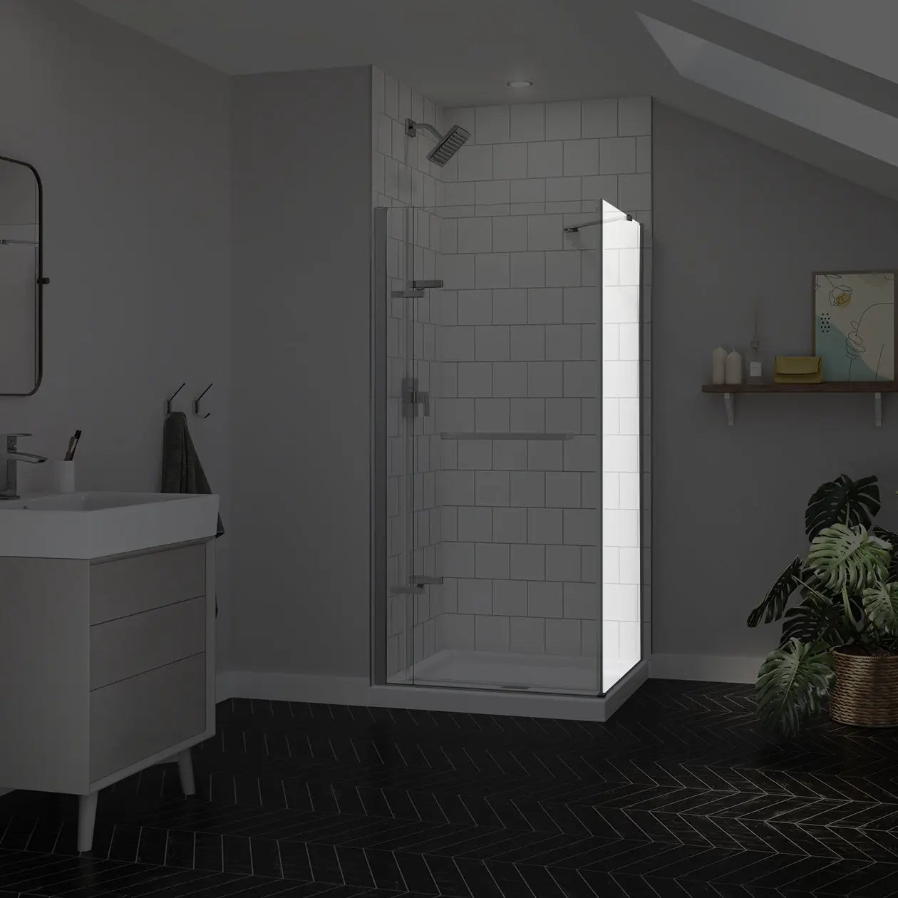 Reveal Sleek 71 Return Panel for 36 in. Base with Clear glass in Chrome - Plumbing Market