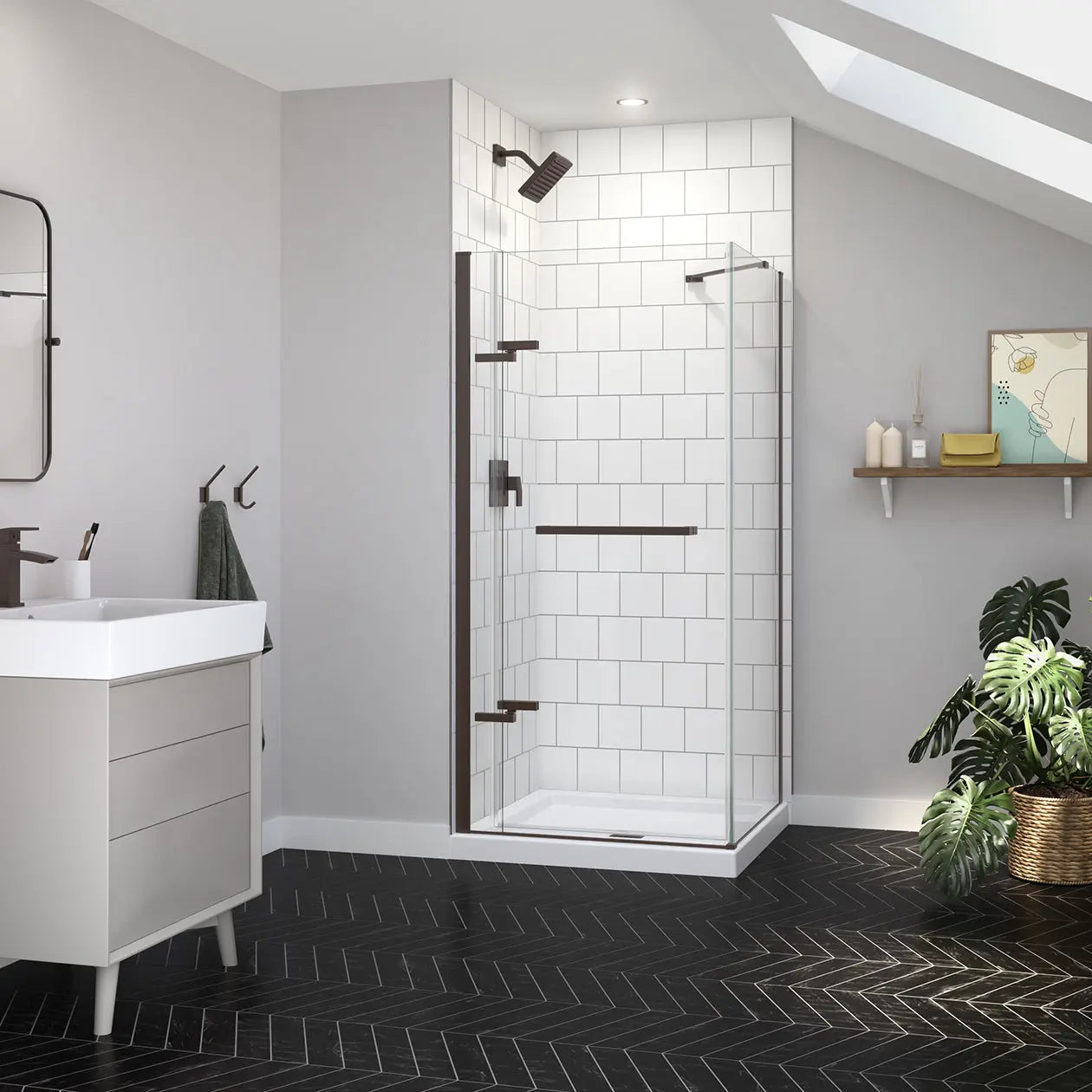 Reveal Sleek 71 Return Panel for 36 in. Base with Clear glass in Dark Bronze - Plumbing Market