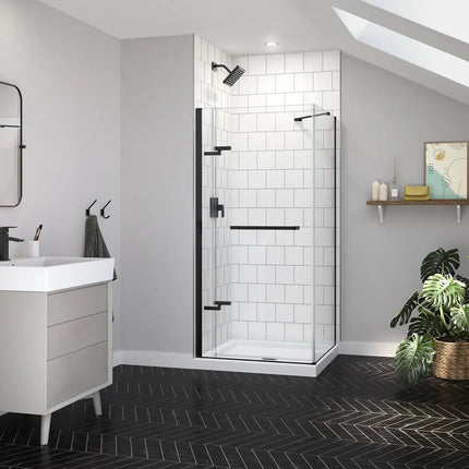 Reveal Sleek 71 Return Panel for 36 in. Base with Clear glass in Matte Black - Plumbing Market