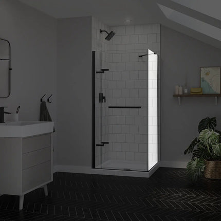 Reveal Sleek 71 Return Panel for 36 in. Base with Clear glass in Matte Black - Plumbing Market