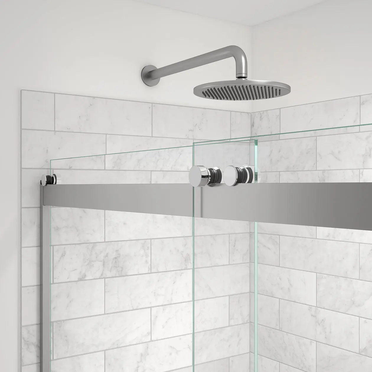 Revelation Round 44-47 x 70 ½-73 in. 8mm Bypass Shower Door for Alcove Installation with Clear glass in Chrome - Plumbing Market