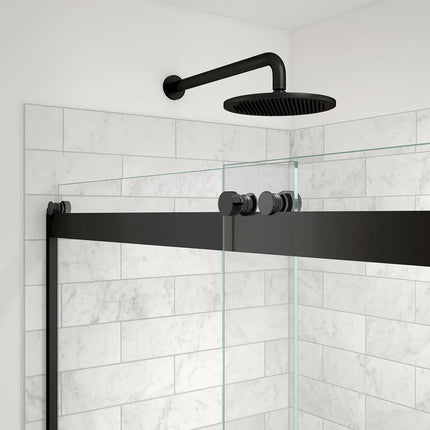 Revelation Round 44-47 x 70 ½-73 in. 8mm Bypass Shower Door for Alcove Installation with Clear glass in Matte Black - Plumbing Market