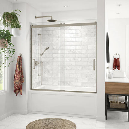 Revelation Round 56-59 in. x 56 ¾-59 ¼ in. 6 mm Bypass Tub Door for Alcove with Clear glass in Brushed Nickel - Plumbing Market