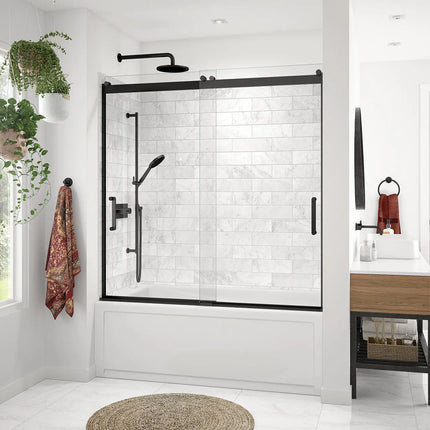 Revelation Round 56-59 x 56 ¾-59 ¼ in. 8mm Bypass Tub Door for Alcove Installation with Clear glass in Matte Black - Plumbing Market