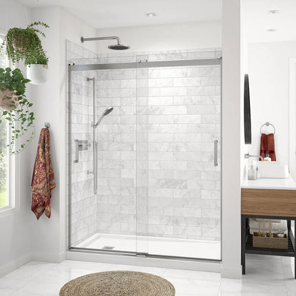 Revelation Round 56-59 x 70 ½-73 in. 8mm Bypass Shower Door for Alcove Installation with Clear glass in Chrome - Plumbing Market