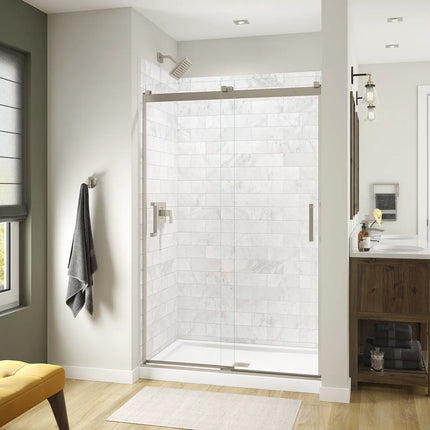 Revelation Square 44-47 x 70 ½-73 in. 6 mm Bypass Shower Door for Alcove Installation with Clear glass in Brushed Nickel - Plumbing Market