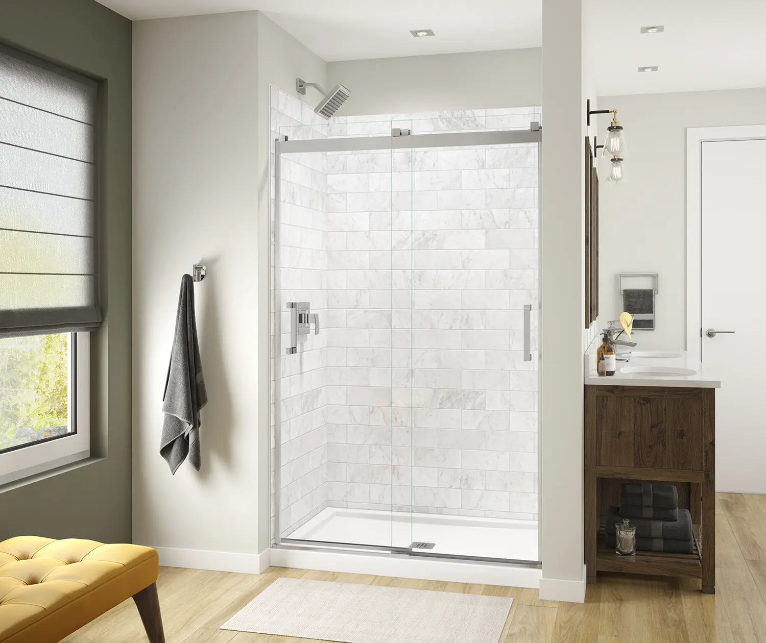 Revelation Square 44-47 x 70 ½-73 in. 6 mm Bypass Shower Door for Alcove Installation with Clear glass in Chrome - Plumbing Market
