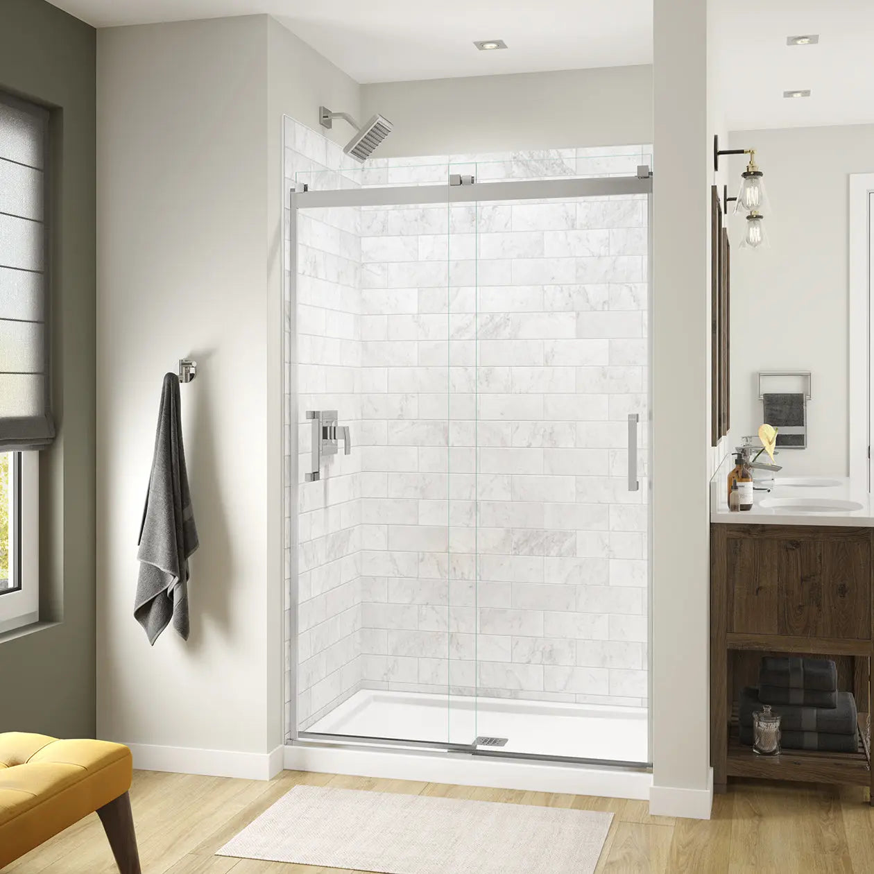Revelation Square 44-47 x 70 ½-73 in. 8mm Bypass Shower Door for Alcove Installation with Clear glass in Chrome - Plumbing Market