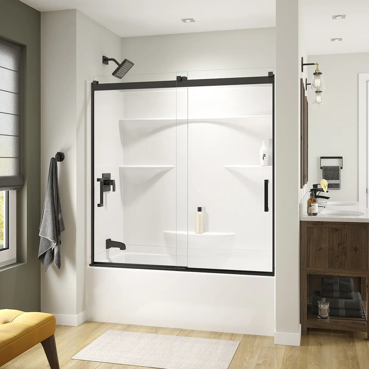 Revelation Square 56-59 x 56 ¾-59 ¼ in. 6 mm Bypass Tub Door for Alcove Installation with Clear glass in Matte Black - Plumbing Market