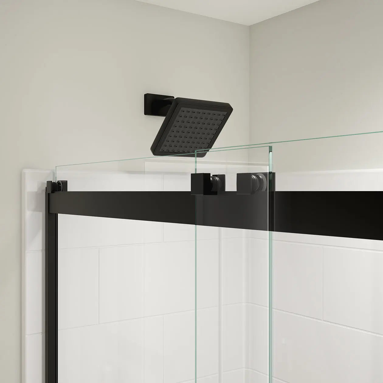 Revelation Square 56-59 x 70 ½-73 in. 8mm Bypass Shower Door for Alcove Installation with Clear glass in Matte Black - Plumbing Market
