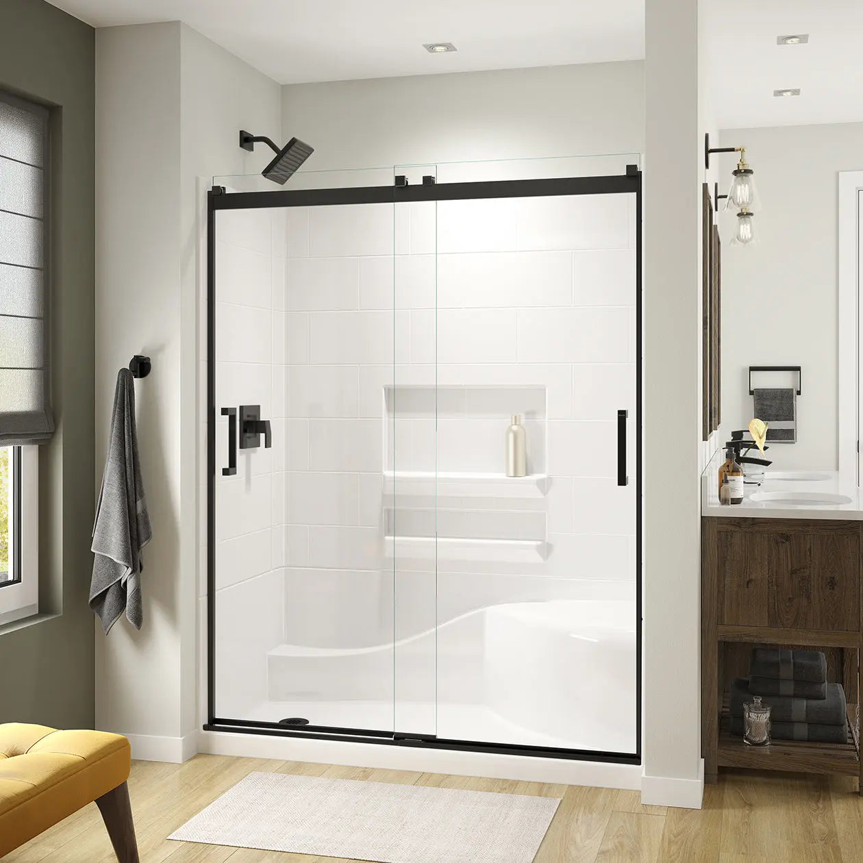 Revelation Square 56-59 x 70 ½-73 in. 8mm Bypass Shower Door for Alcove Installation with Clear glass in Matte Black - Plumbing Market
