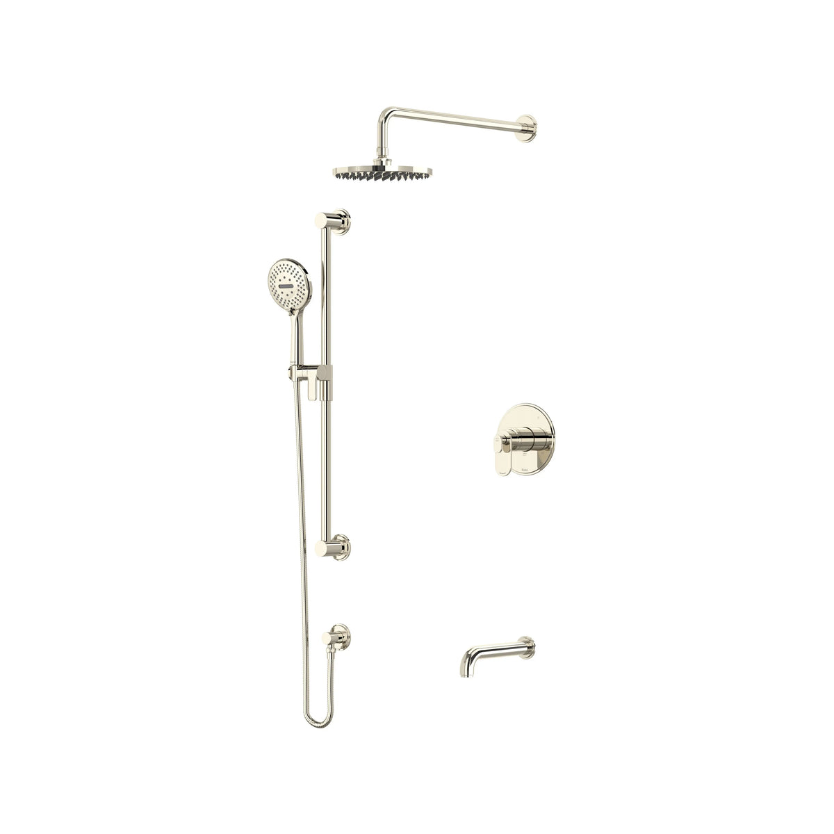 Riobel Arca 3-Way Thermostatic/Pressure Balance Shower Trim Kit with Shower Head, Hand Shower Rail & Tub Spout - Polished Nickel (TKIT1345AAPN-CW)