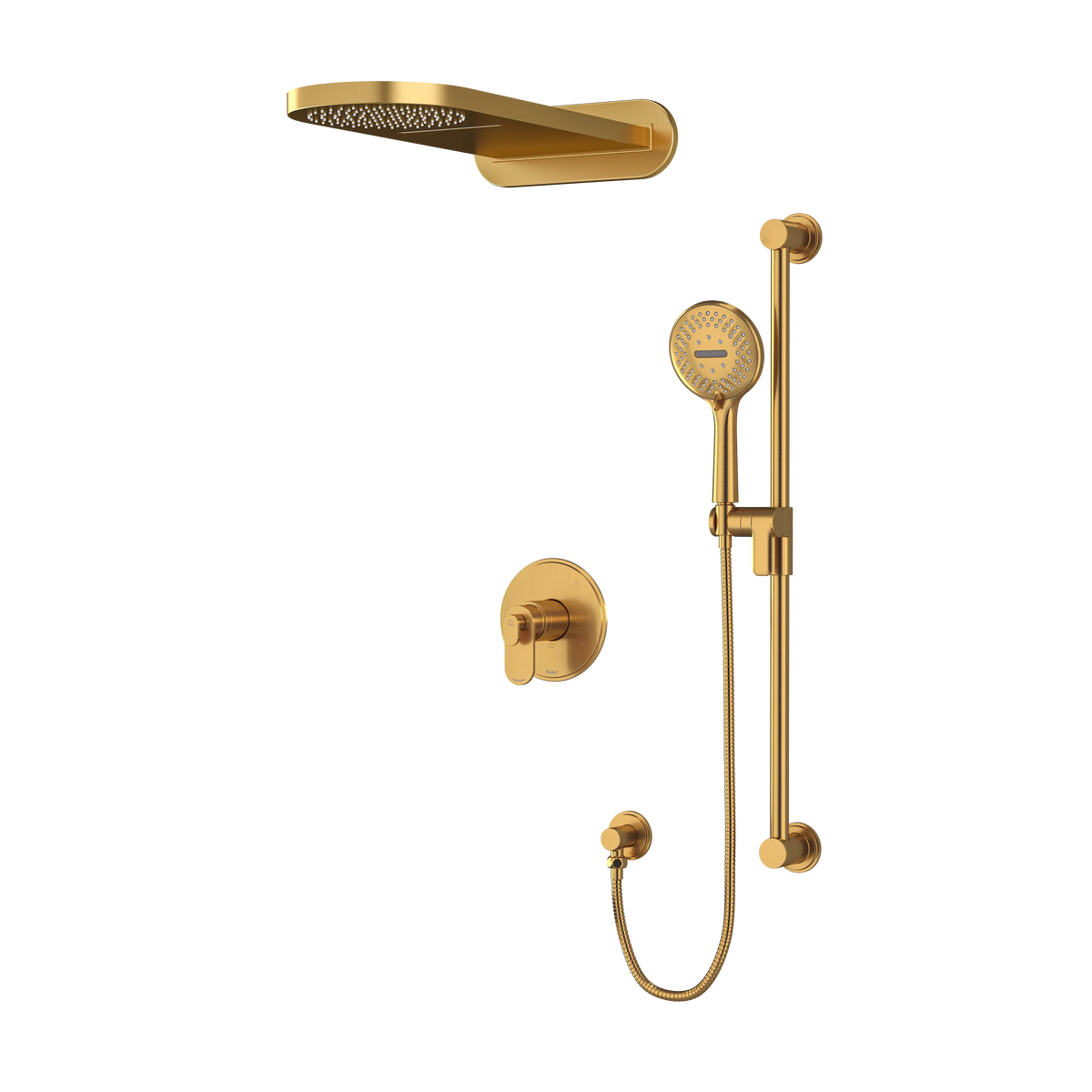 Riobel Arca 3-Way Thermostatic/Pressure Balance Shower with Rain Head & Hand Shower - Brushed Gold (KIT2745AABG-SPEX)