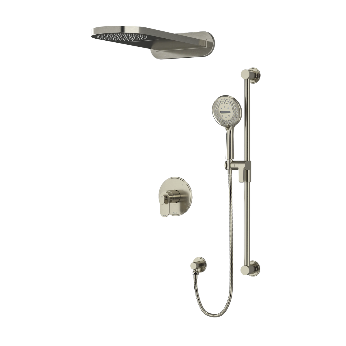 Riobel Arca 3-Way Thermostatic/Pressure Balance Shower with Rain Head & Hand Shower - Brushed Nickel (KIT2745AABN-SPEX)