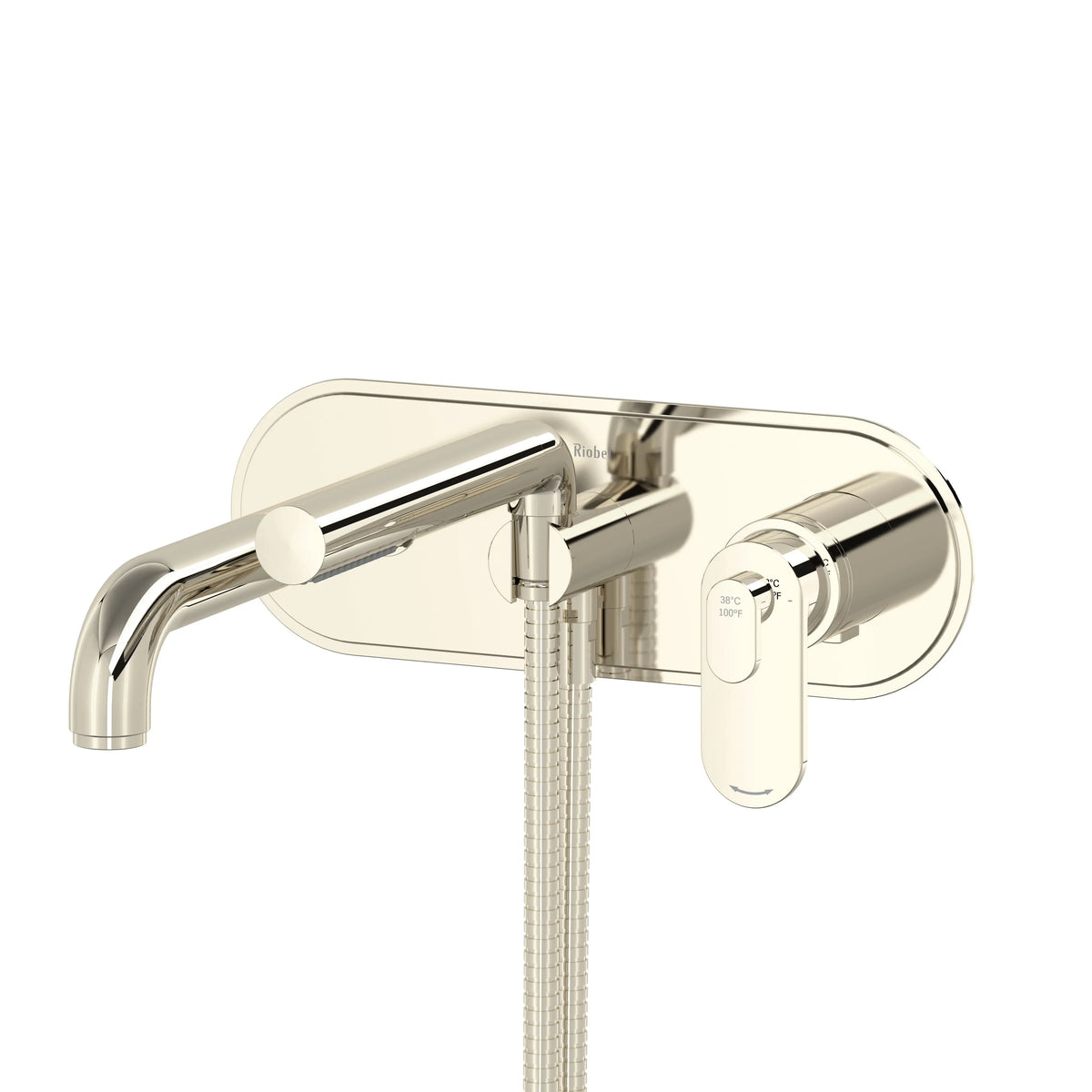 Riobel Arca Wall-Mount Thermostatic/Pressure Balance Tub Filler Trim with Hand Shower - Polished Nickel (TAA21PN)