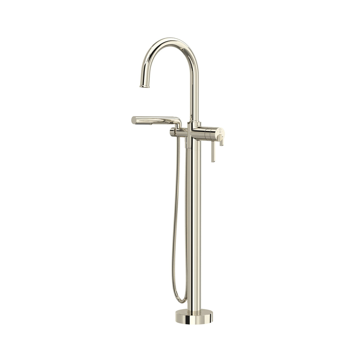 Riobel Authentica Thermostatic Single Hole Floor-Mount Tub Filler Trim with Hand Shower - Polished Nickel (TAU39PN)