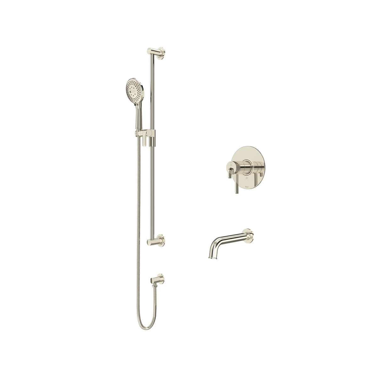 Riobel Authentica Thermostatic & Pressure Balance Shower Trim Kit with Hand Shower Set & Tub Spout - Polished Nickel (TKIT1244AUPN)