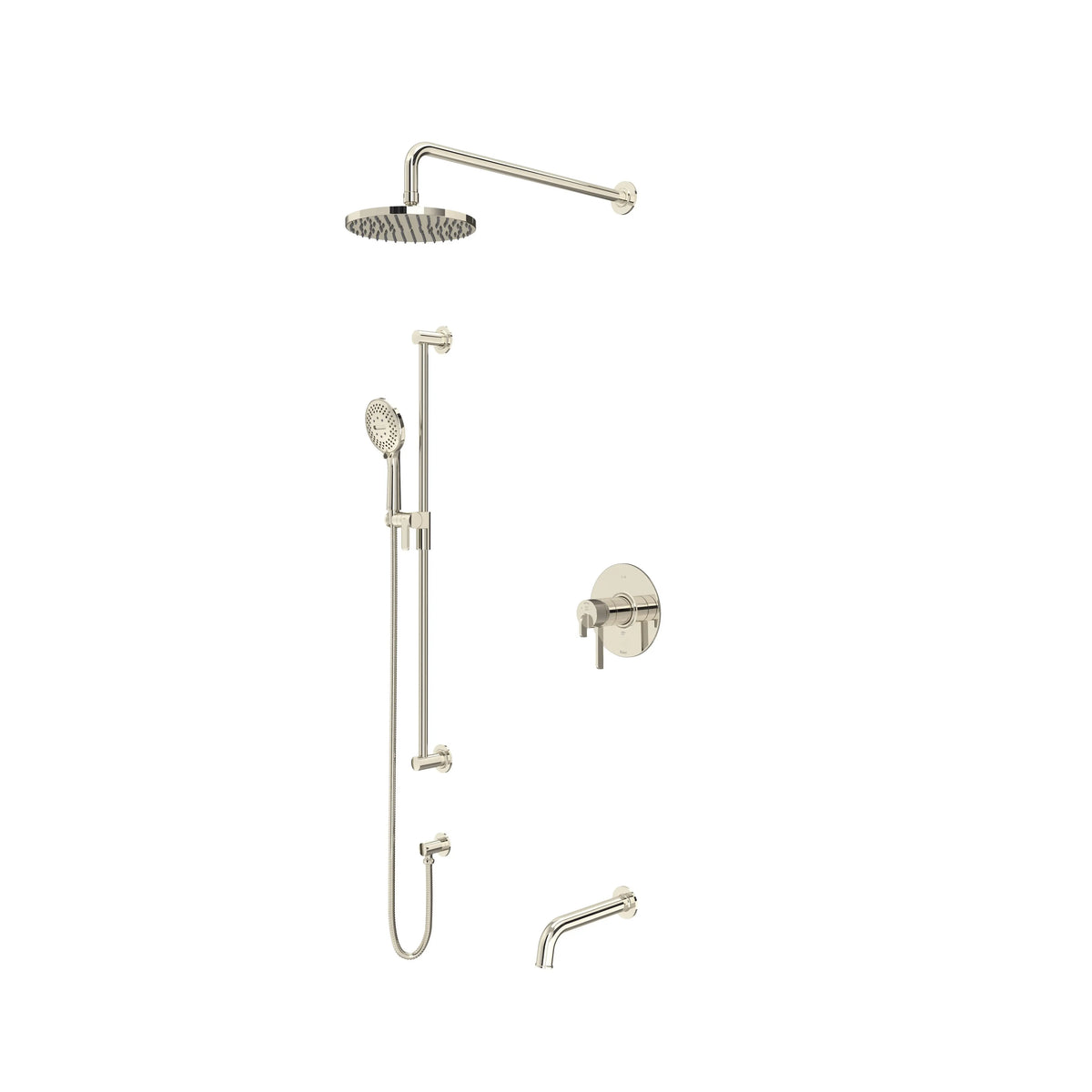 Riobel Authentica Thermostatic & Pressure Balance Shower Trim Kit with Rain Head, Hand Shower & Tub Spout - Polished Nickel (TKIT1345AUPN-CW)