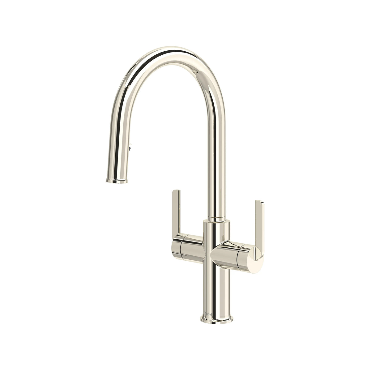 Riobel Authentica Two-Handle Pull-Down Kitchen Faucet with C-Spout - Polished Nickel (AU801PN)