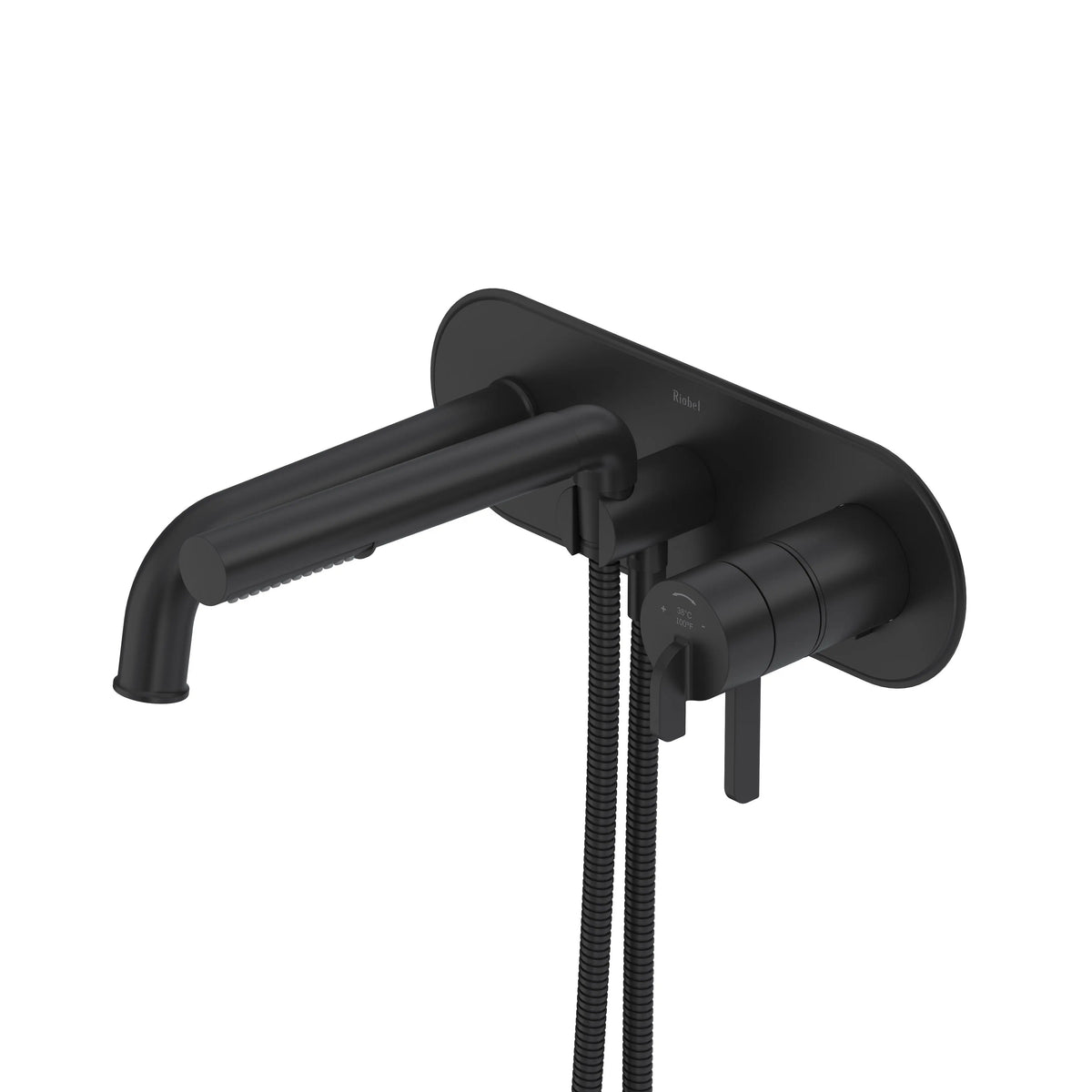 Riobel Authentica Wall-Mount Thermostatic/Pressure Balance Tub Filler Trim with Hand Shower - Black (TAU21BK)