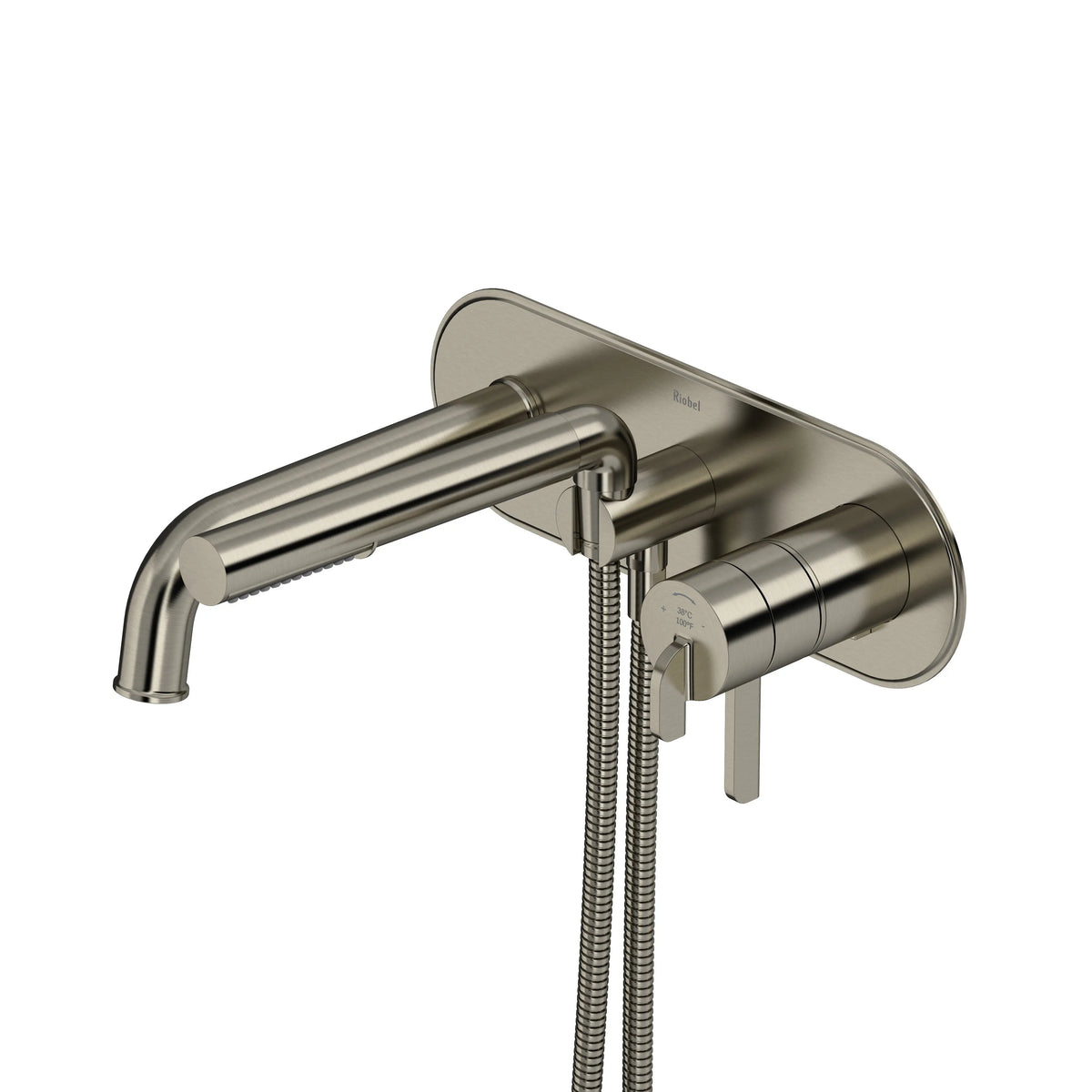 Riobel Authentica Wall-Mount Thermostatic/Pressure Balance Tub Filler Trim with Hand Shower - Brushed Nickel (TAU21BN)