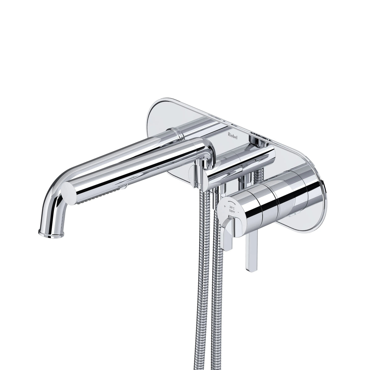 Riobel Authentica Wall-Mount Thermostatic/Pressure Balance Tub Filler Trim with Hand Shower - Chrome (TAU21C)