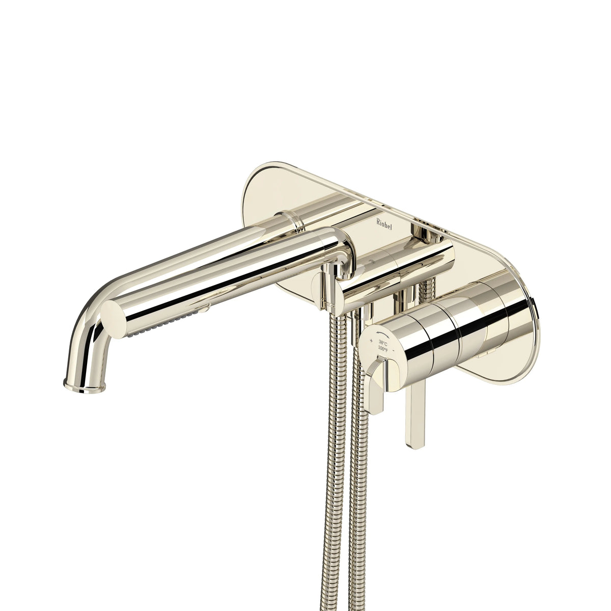 Riobel Authentica Wall-Mount Thermostatic/Pressure Balance Tub Filler Trim with Hand Shower - Polished Nickel (TAU21PN)