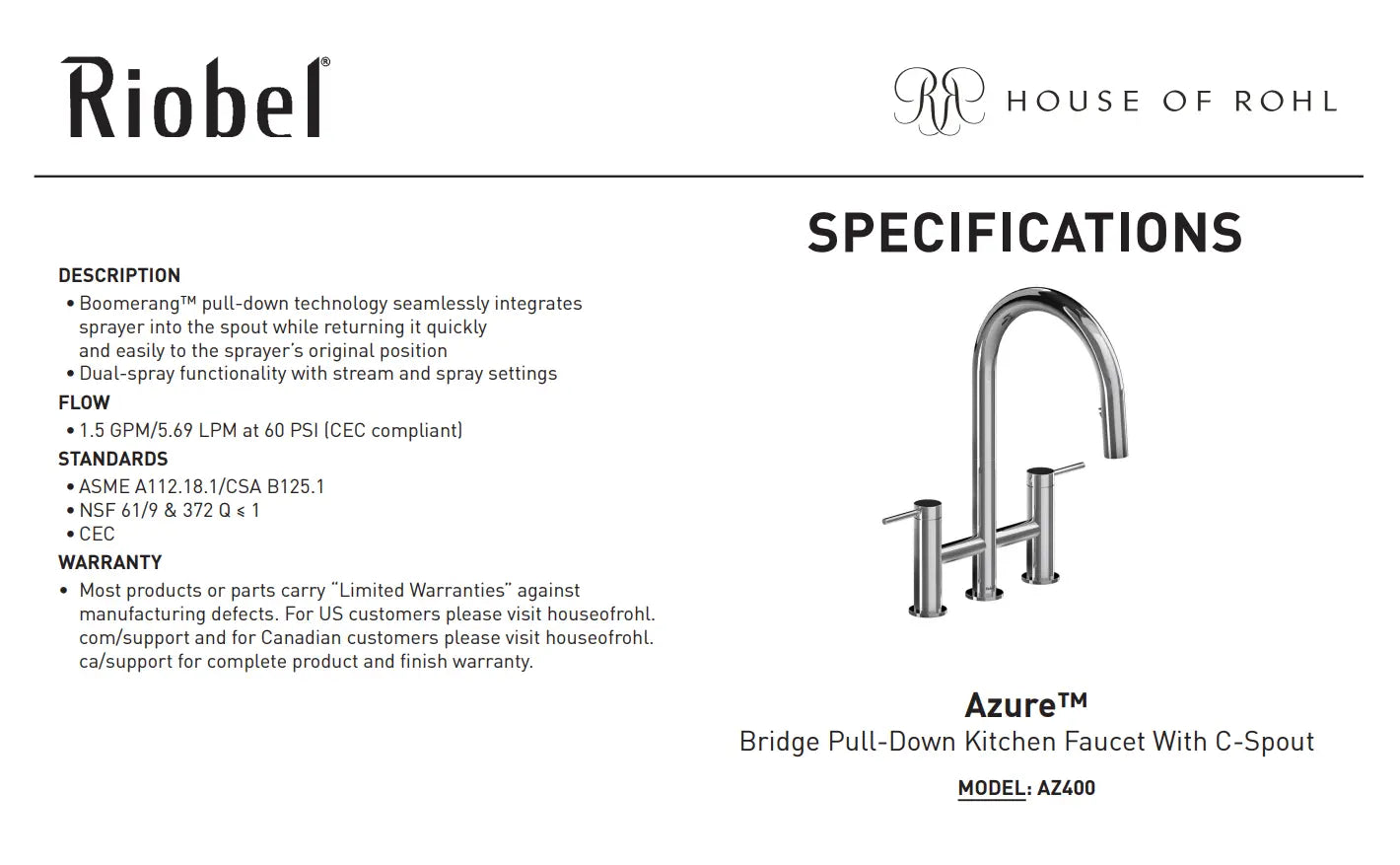 Riobel Azure Bridge Pull-Down Kitchen Faucet With C-Spout - Plumbing Market