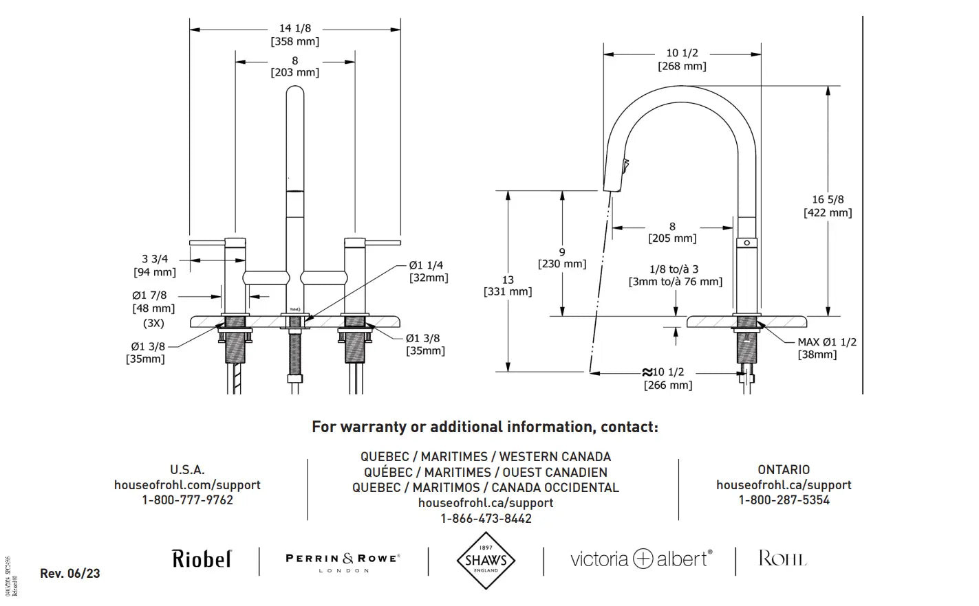Riobel Azure Bridge Pull-Down Kitchen Faucet With C-Spout - Plumbing Market