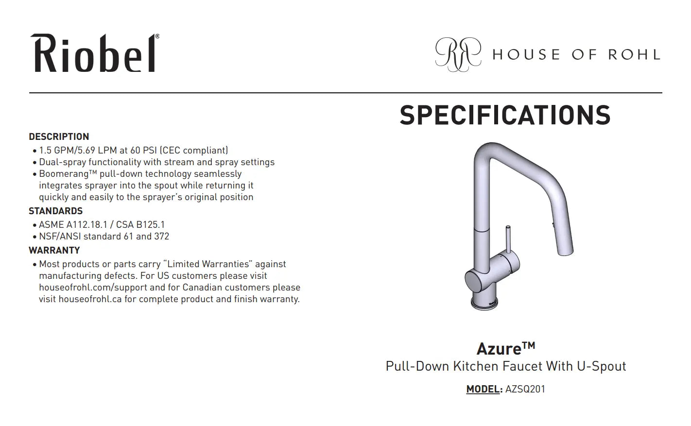 Riobel Azure Pull-Down Kitchen Faucet With U-Spout - Plumbing Market