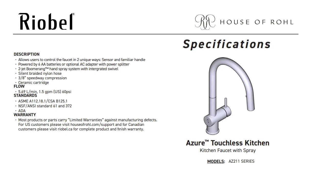 Riobel Azure Pull-Down Touchless Kitchen Faucet With C-Spout - Plumbing Market