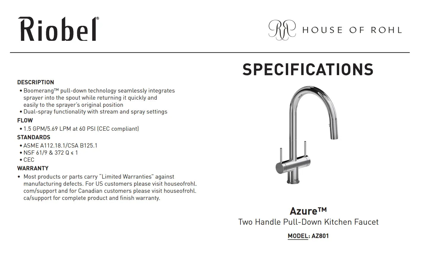 Riobel Azure Two Handle Pull-Down Kitchen Faucet With C-Spout - Plumbing Market