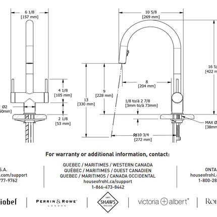 Riobel Azure Two Handle Pull-Down Kitchen Faucet With C-Spout - Plumbing Market