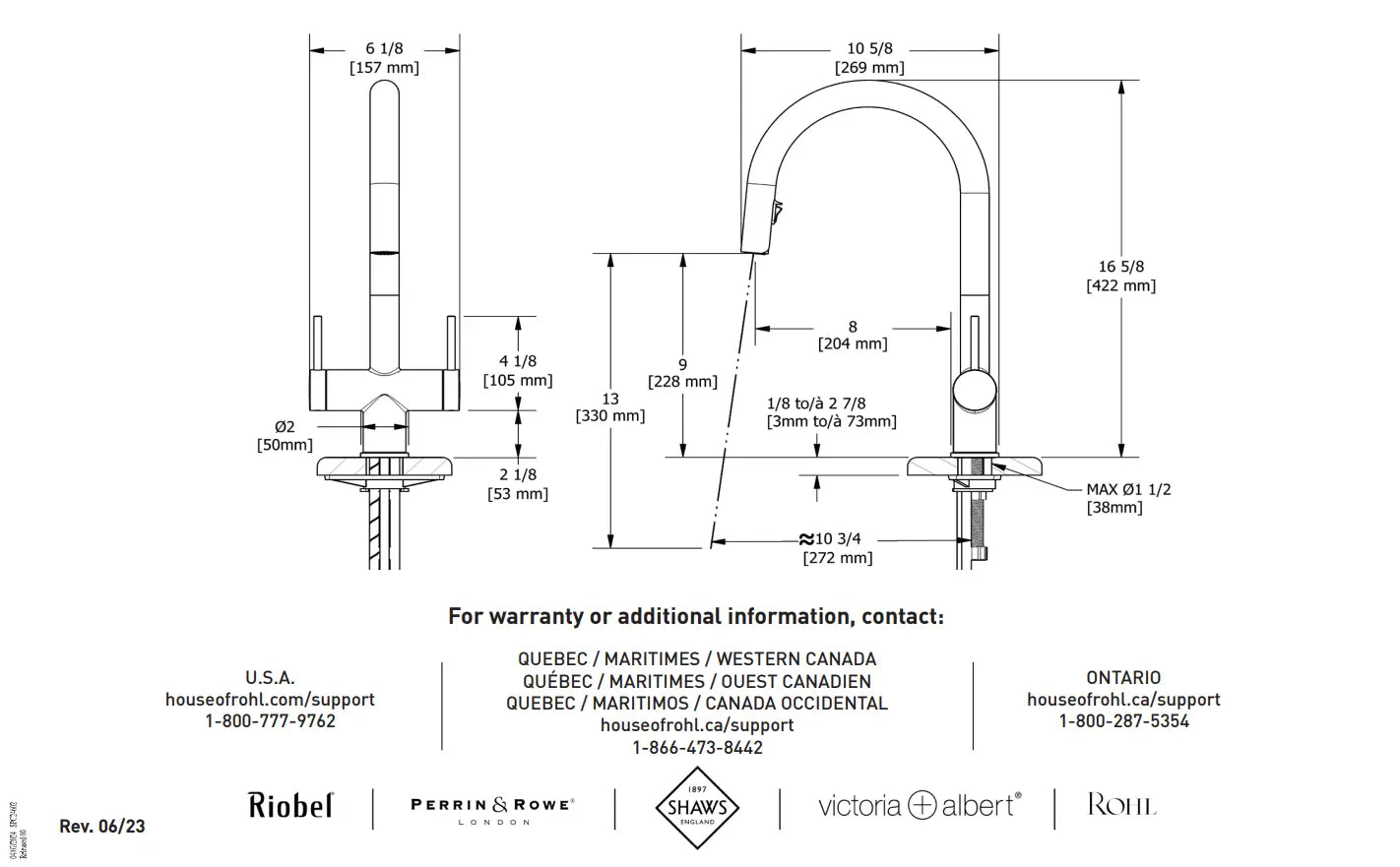 Riobel Azure Two Handle Pull-Down Kitchen Faucet With C-Spout - Plumbing Market