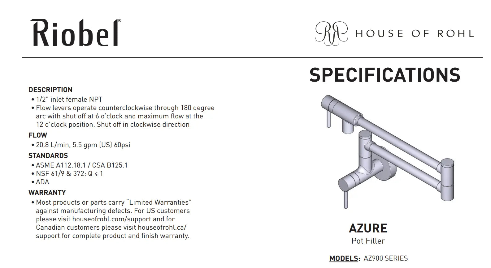 Riobel Azure Wall Mount Pot Filler - Plumbing Market