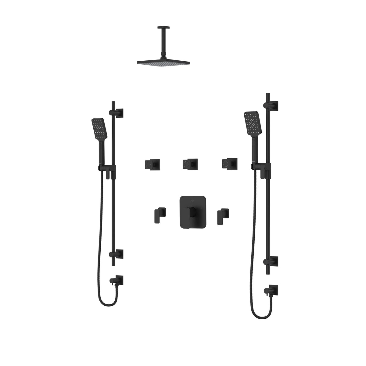 Riobel Equinox 3/4" Thermostatic Shower Kit 6513 with Shower Head, Rail & Body Jet - Black (TKIT6513BK)