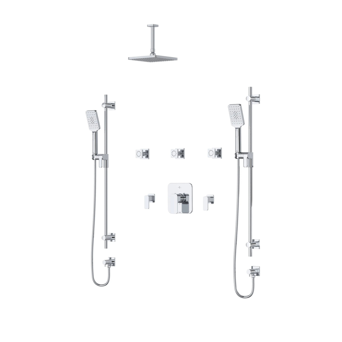 Riobel Equinox 3/4" Thermostatic Shower Kit 6513 with Shower Head, Rail & Body Jet - Chrome (TKIT6513C)
