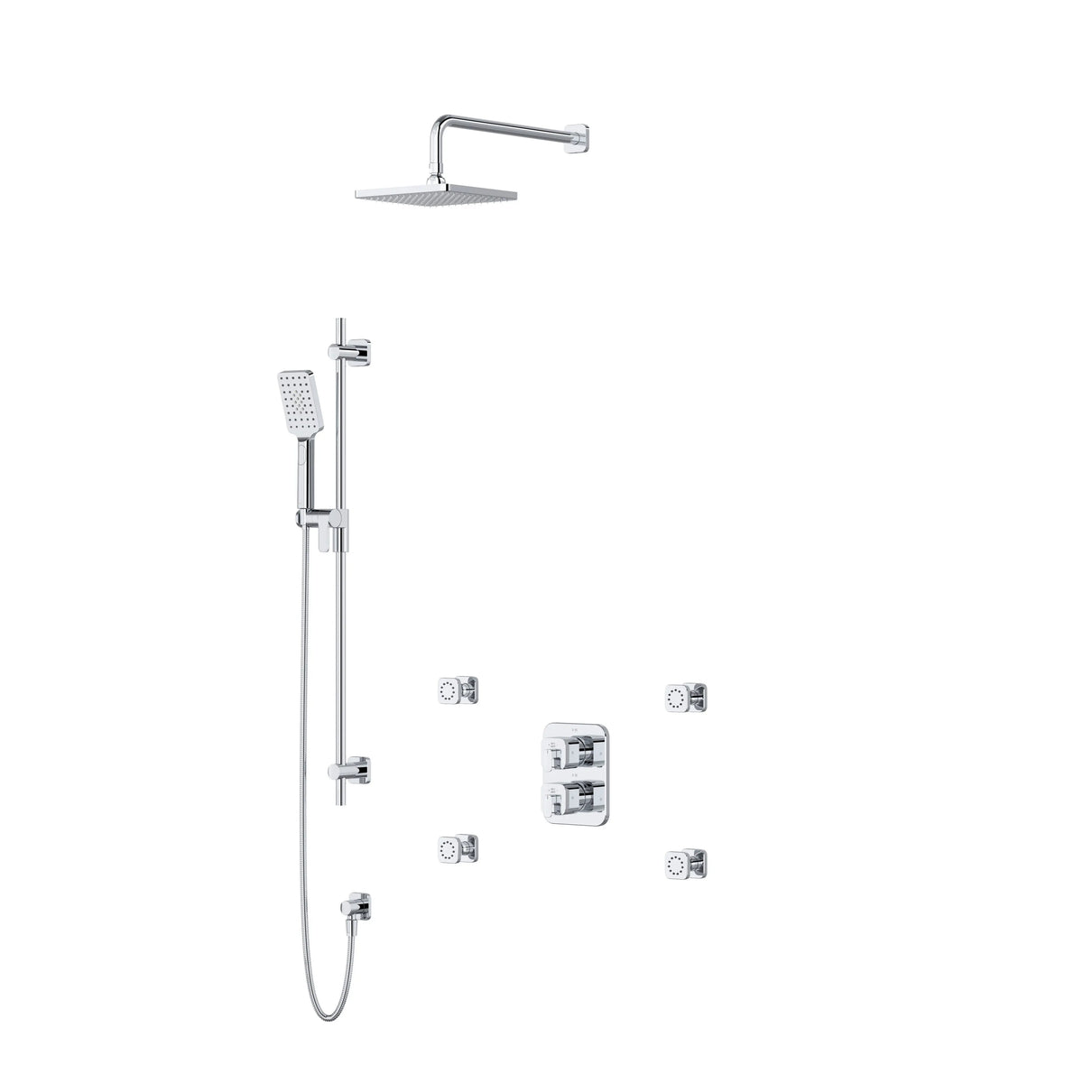 Riobel Equinox 3/4" Thermostatic & Pressure Balance Shower with Rain Head, Hand Shower & Body Spray - Chrome (KIT446EQNC)