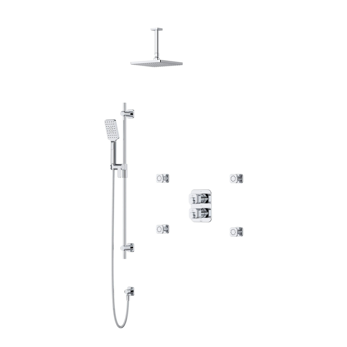 Riobel Equinox 3/4" Thermostatic & Pressure Balance Shower with Rain Head, Hand Shower & Body Spray - Chrome (KIT446EQNC-6)