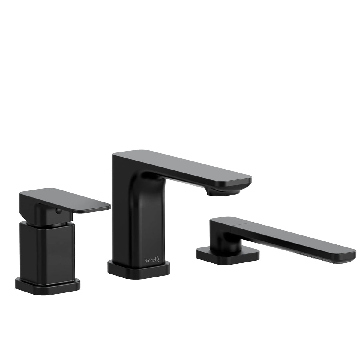 Riobel Equinox 3-Hole Pressure Balance Deck-Mount Tub Filler Trim with Hand Shower - Black (TEQ16BK)