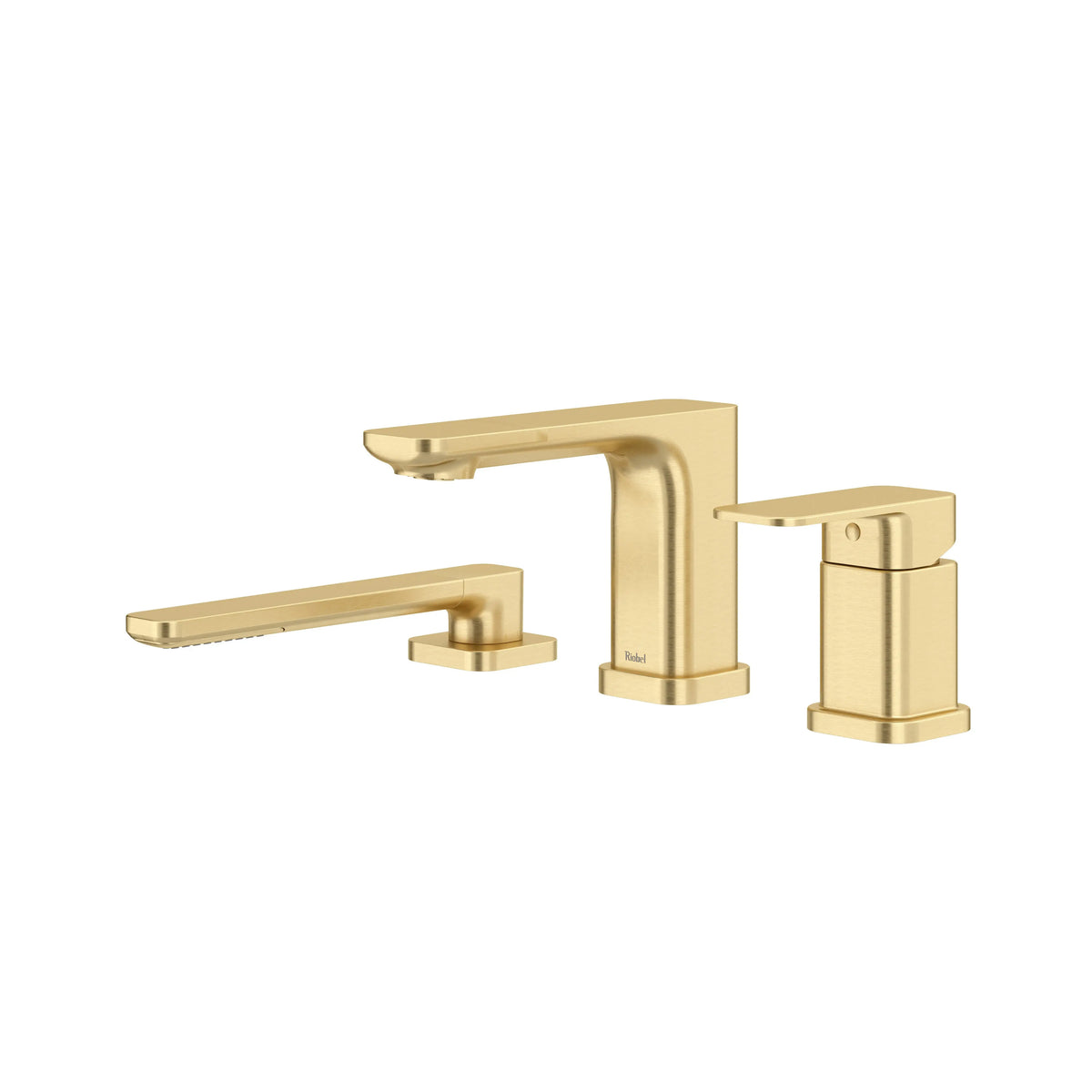 Riobel Equinox 3-Hole Pressure Balance Deck-Mount Tub Filler Trim with Hand Shower - Satin Brass US4 (TEQ16US4)