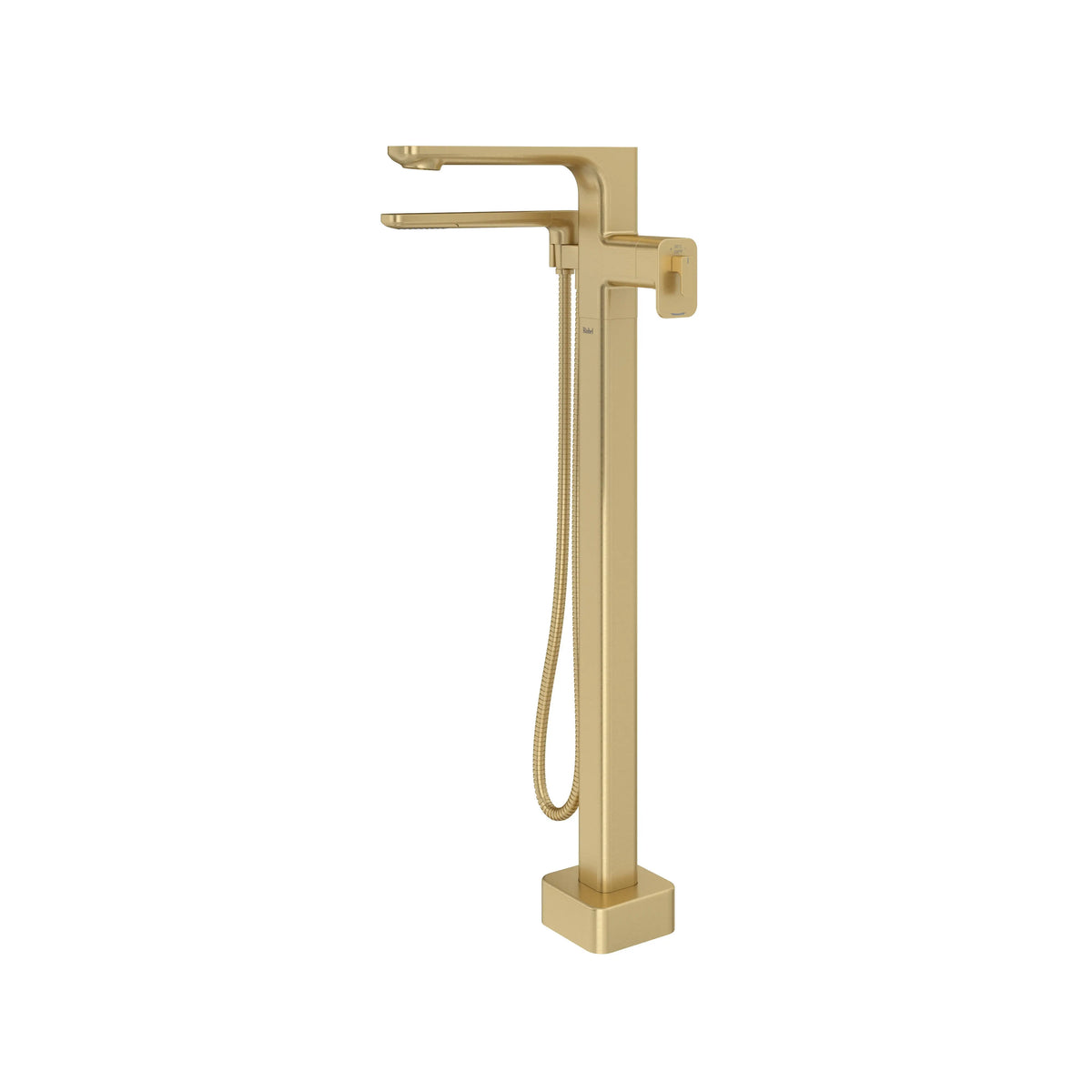 Riobel Equinox Thermostatic Single Hole Floor-Mount Tub Filler Trim with Hand Shower - Satin Brass US4 (TEQ39US4)