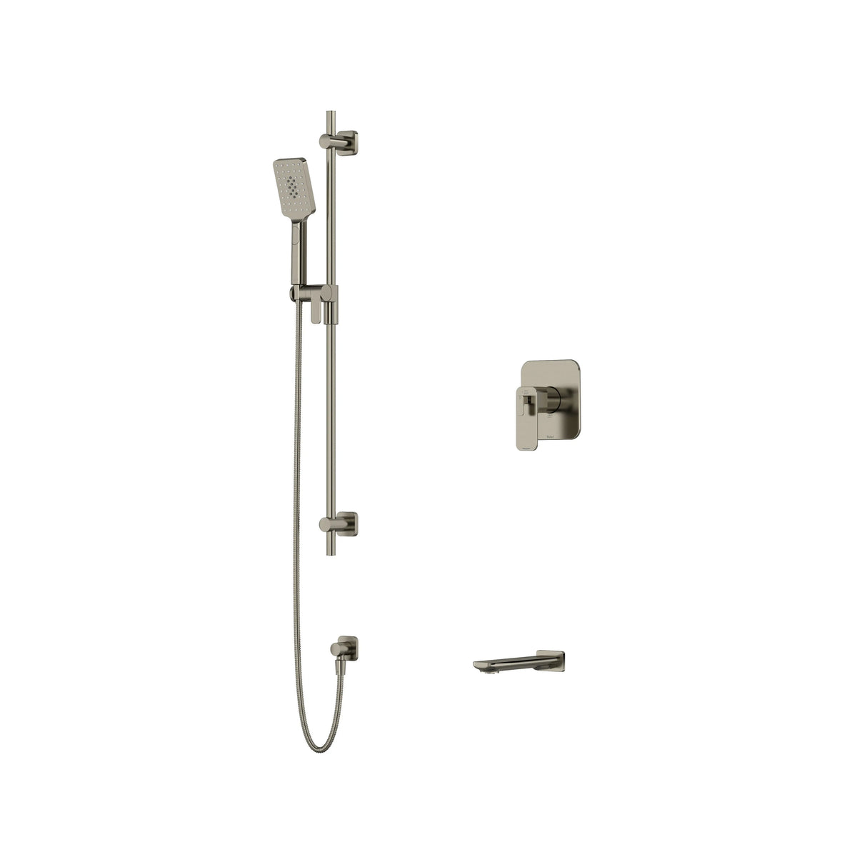 Riobel Equinox Thermostatic & Pressure Balance Shower Trim Kit with Hand Shower Set & Tub Spout - Brushed Nickel (TKIT1244EQNBN)