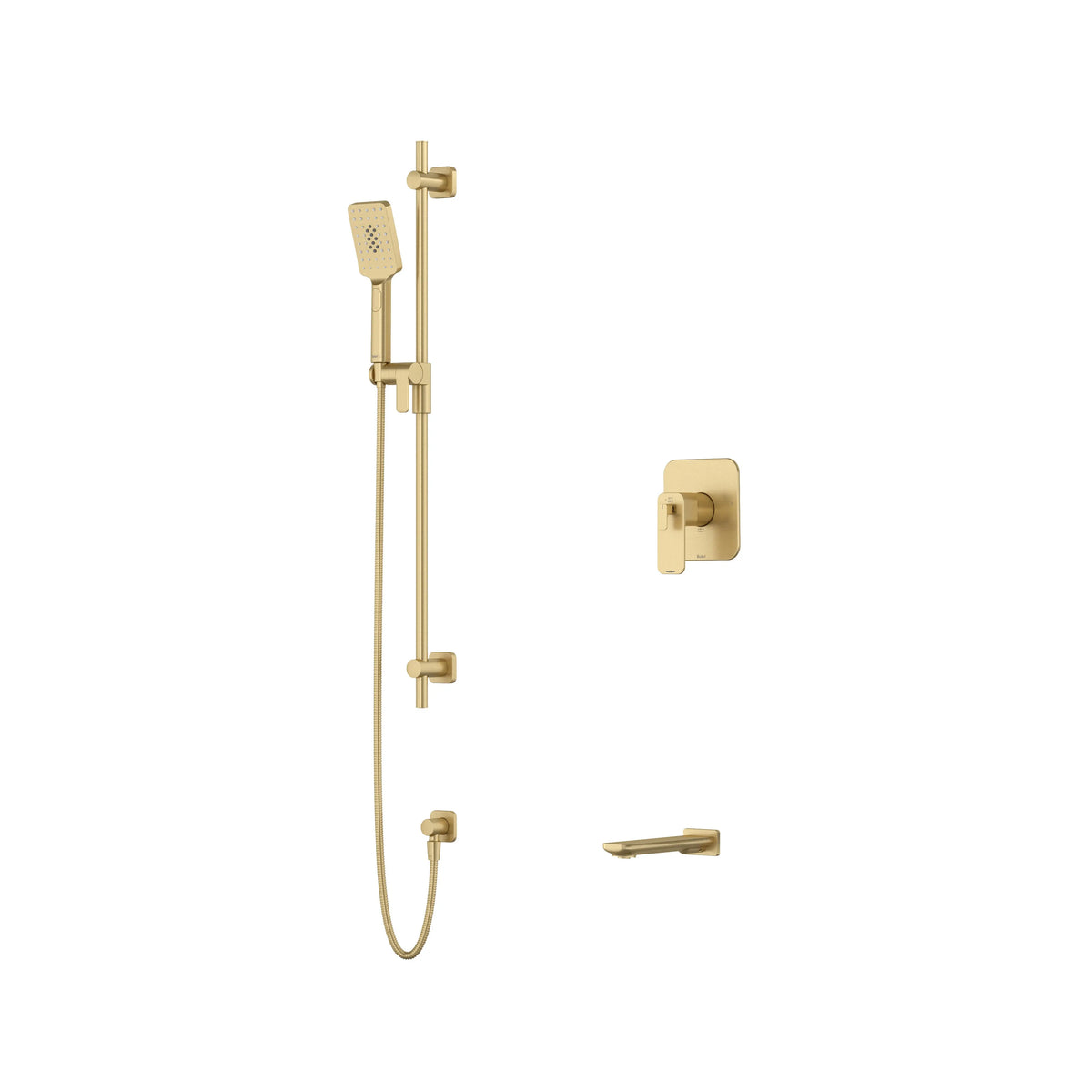 Riobel Equinox Thermostatic & Pressure Balance Shower Trim Kit with Hand Shower Set & Tub Spout - Satin Brass US4 (TKIT1244EQNUS4)