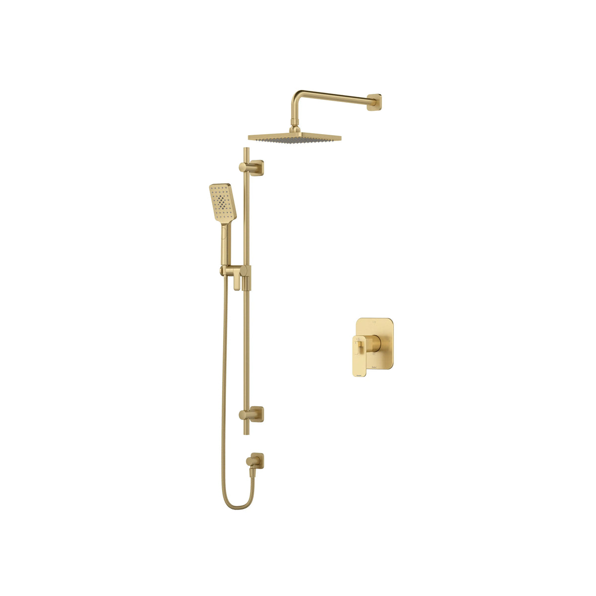 Riobel Equinox Thermostatic & Pressure Balance Shower Trim Kit with Rain Head & Hand Shower - Satin Brass US4 (TKIT323EQNUS4)