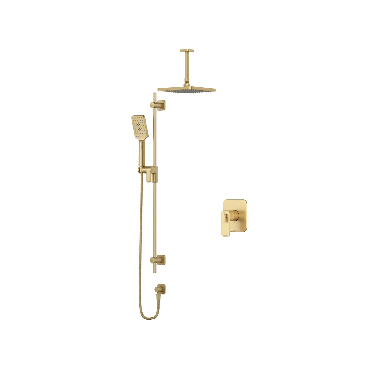 Riobel Equinox Thermostatic & Pressure Balance Shower Trim Kit with Rain Head & Hand Shower - Satin Brass US4 (TKIT323EQNUS4-6)