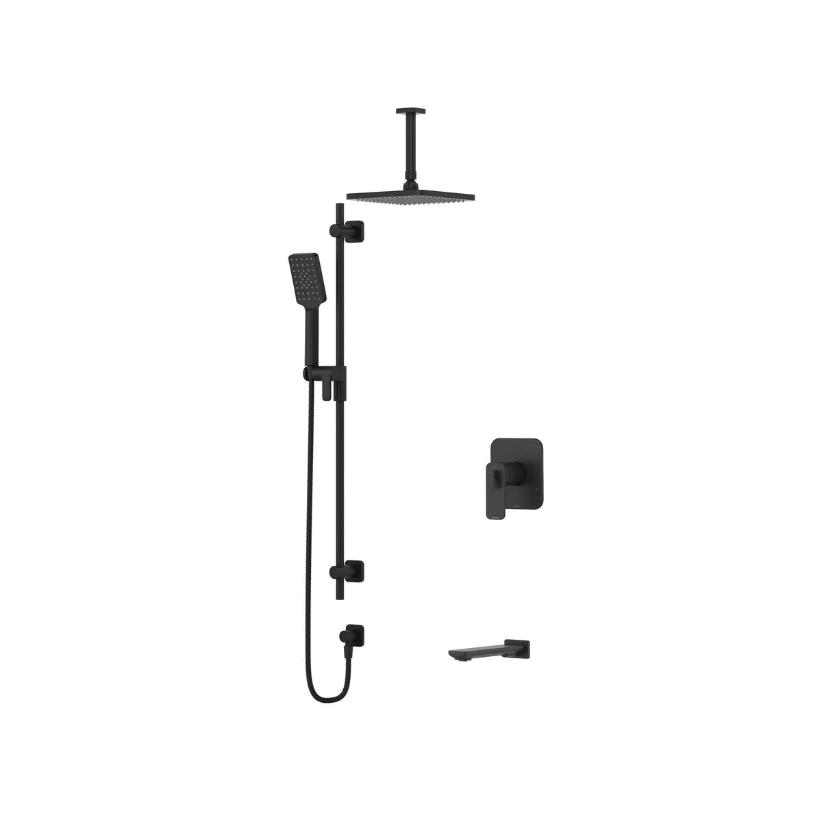Riobel Equinox Thermostatic & Pressure Balance Shower Trim Kit with Rain Head, Hand Shower & Tub Spout - Black (TKIT1345EQNBK-6)