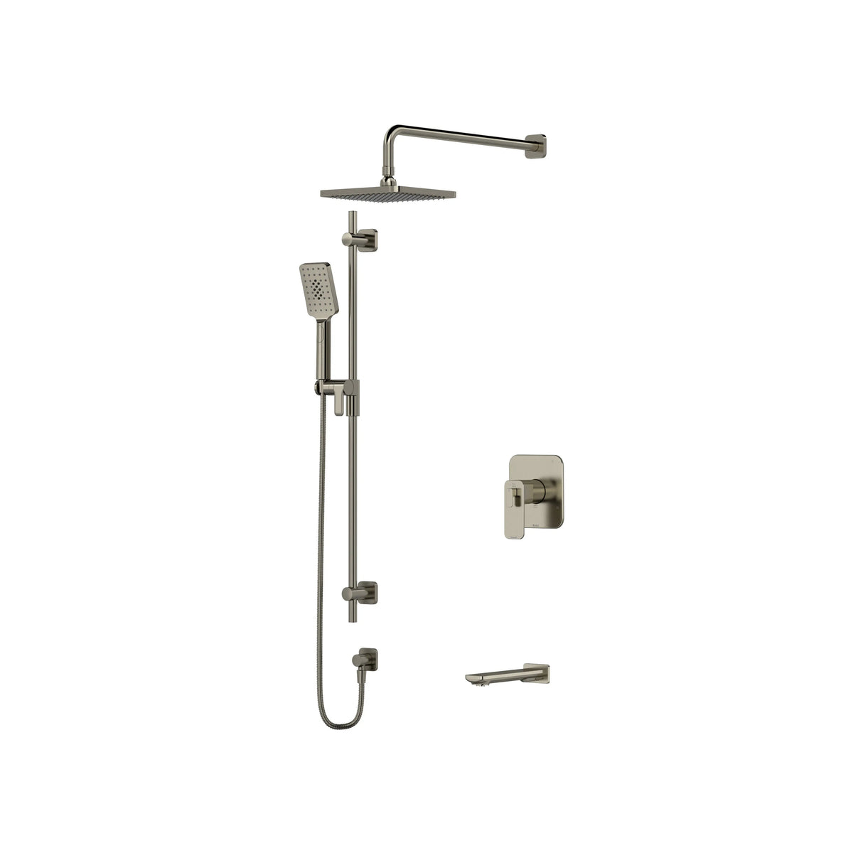 Riobel Equinox Thermostatic & Pressure Balance Shower Trim Kit with Rain Head, Hand Shower & Tub Spout - Brushed Nickel (TKIT1345EQNBN)