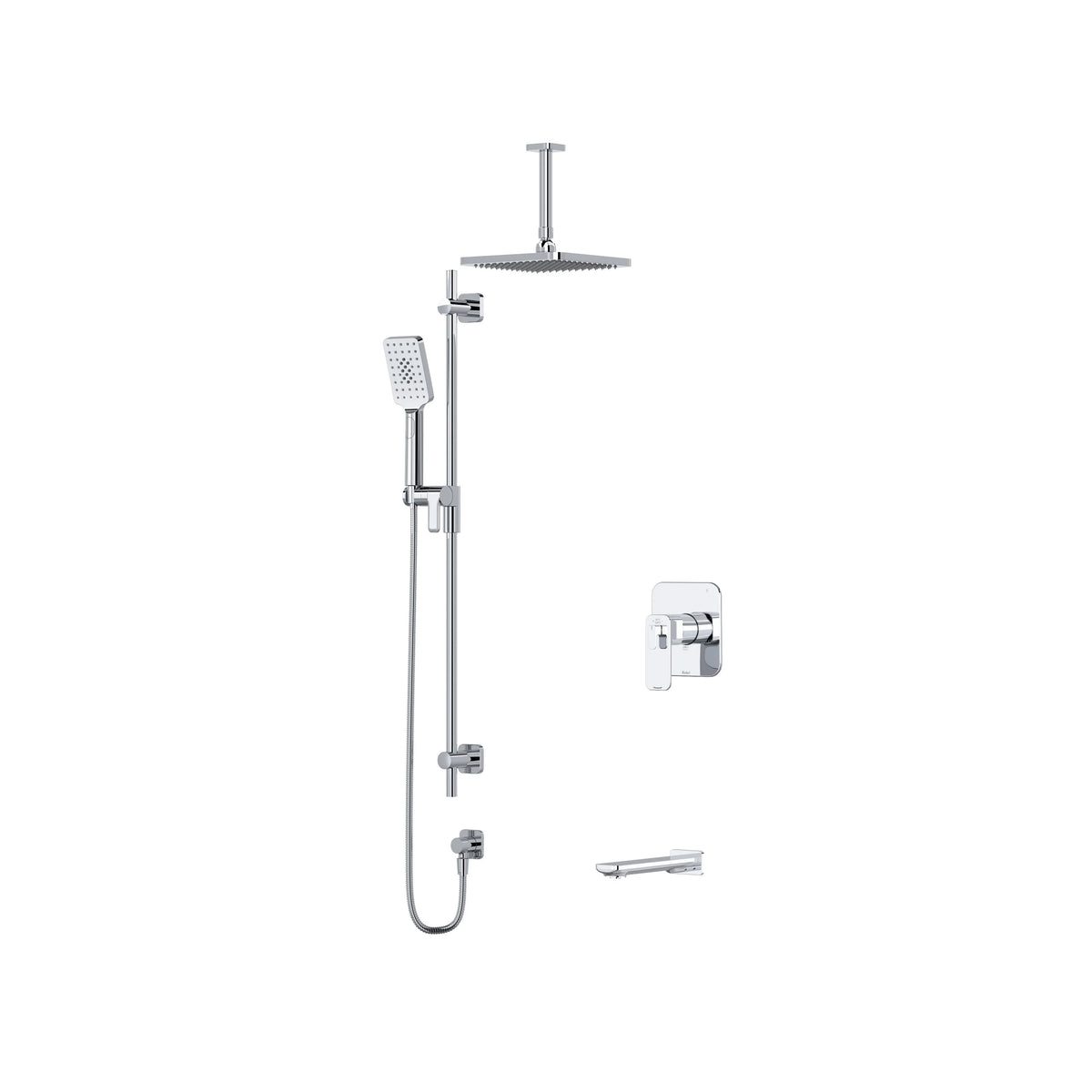 Riobel Equinox Thermostatic & Pressure Balance Shower Trim Kit with Rain Head, Hand Shower & Tub Spout - Chrome (TKIT1345EQNC-6)