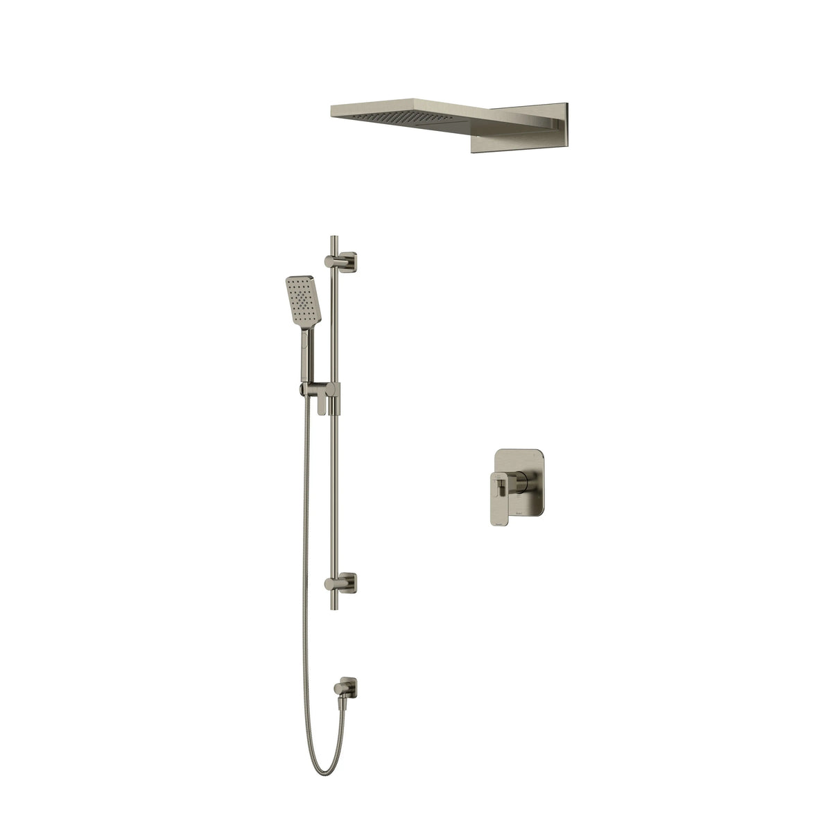 Riobel Equinox Thermostatic & Pressure Balance Shower with Waterfall Rain Head & Hand Shower - Brushed Nickel (KIT2745EQNBN)